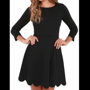 Women's 3/4 Sleeve Pleated Scallop Skater Dress